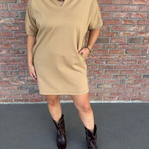 Poppy Elegant Tan Mini Dress